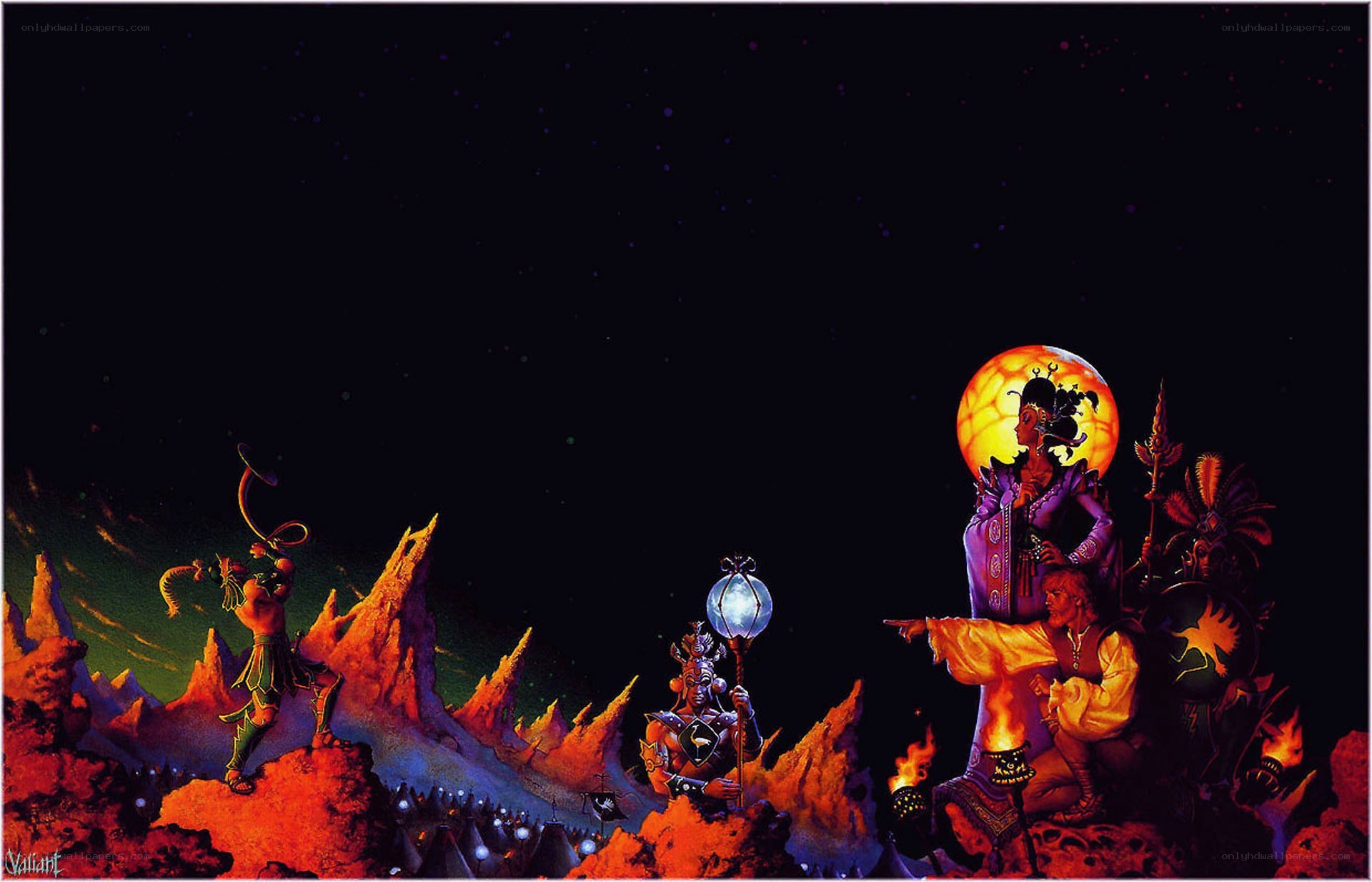 Fantasy battle scene at night