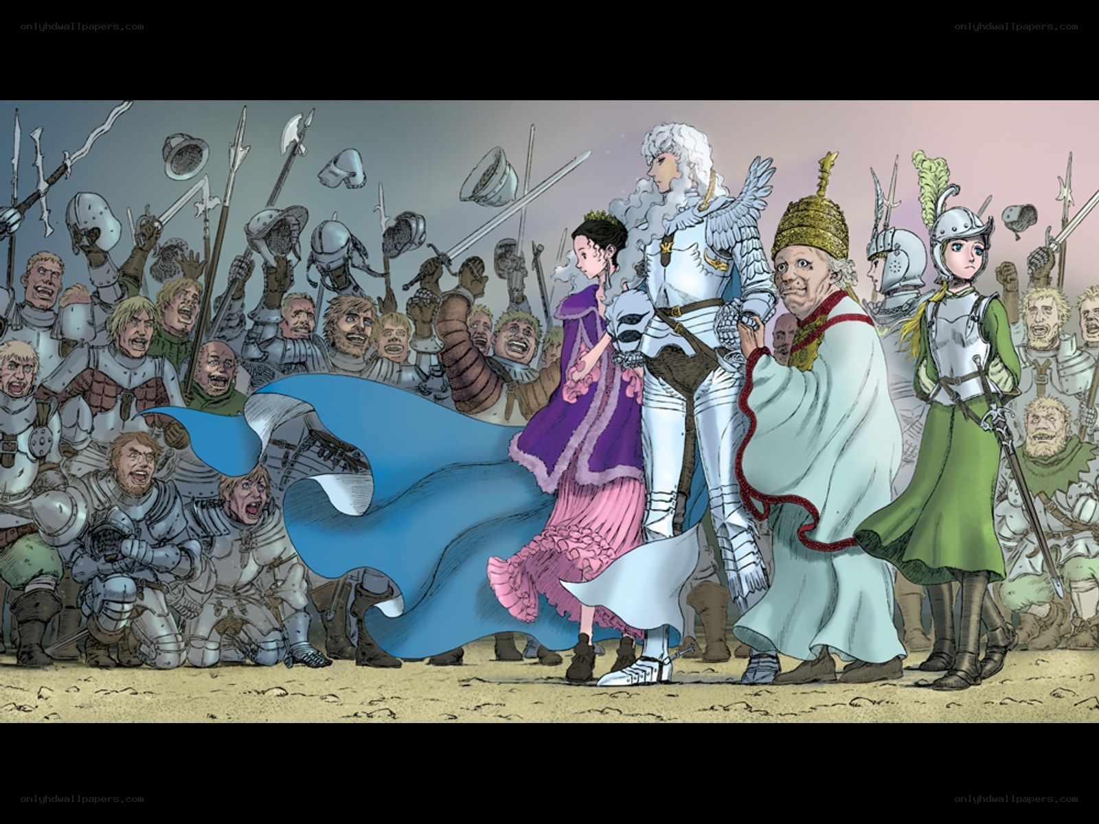 Fantasy battle scene with armored figures