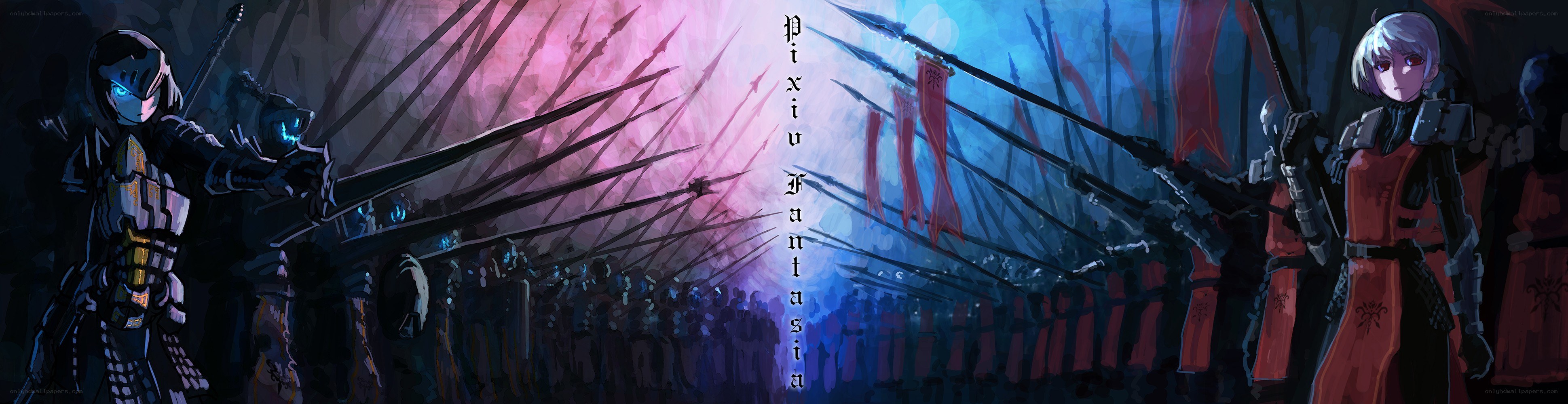 Fantasy battle scene with two warriors