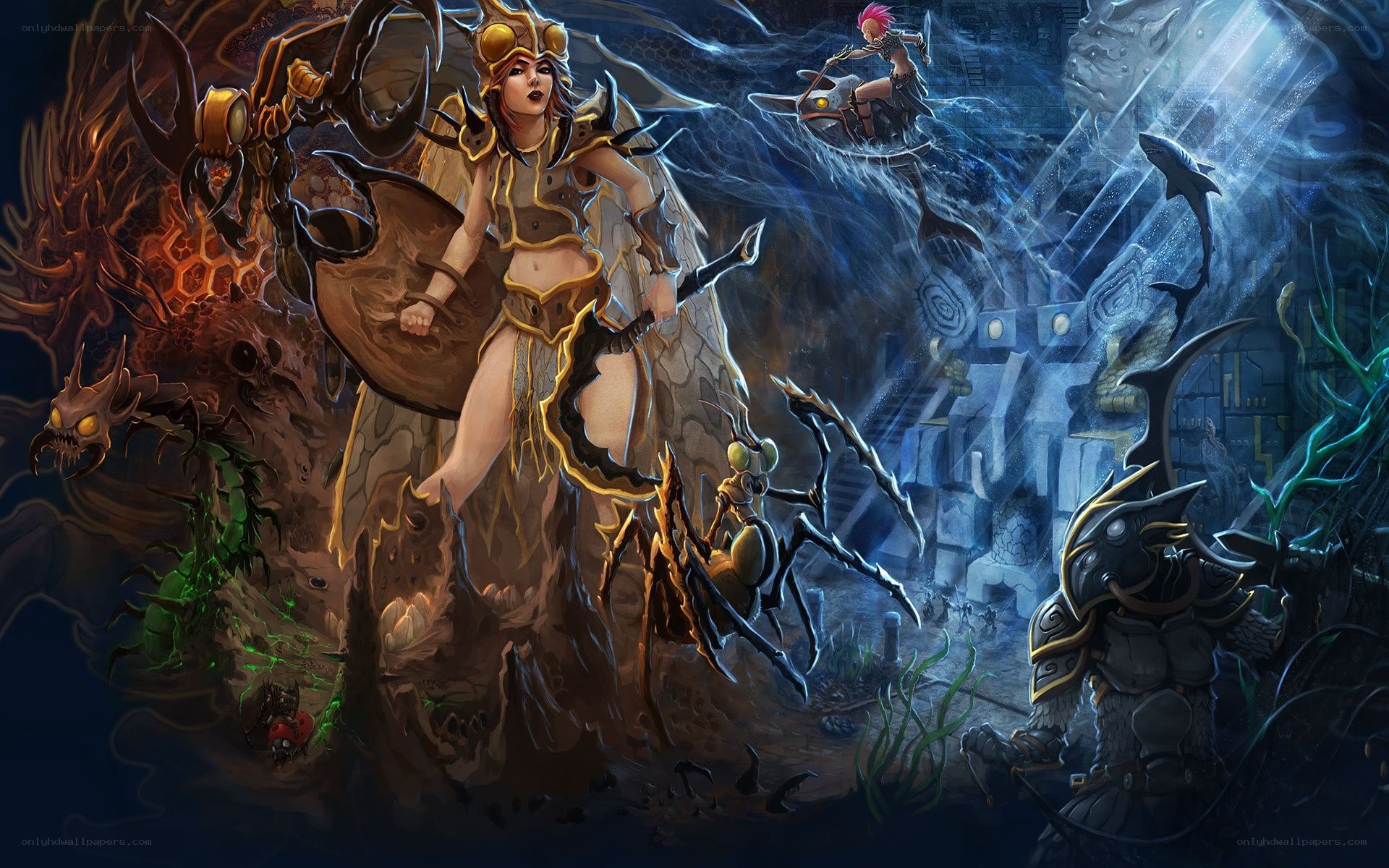 fantasy battle scene with warriors