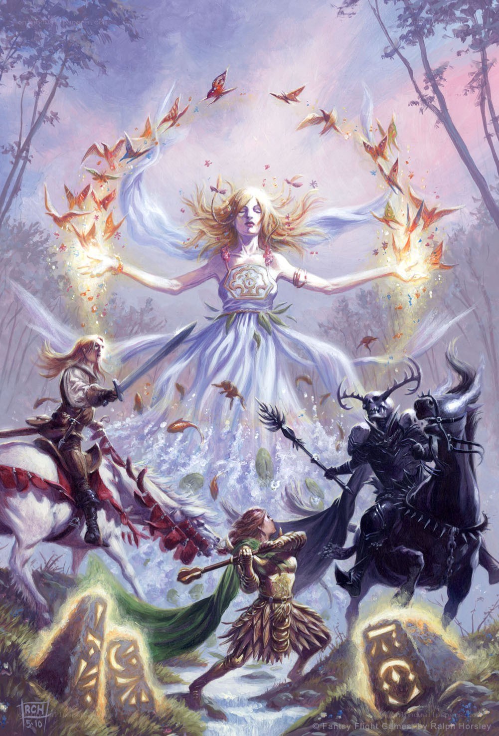 Fantasy battle with a central figure
