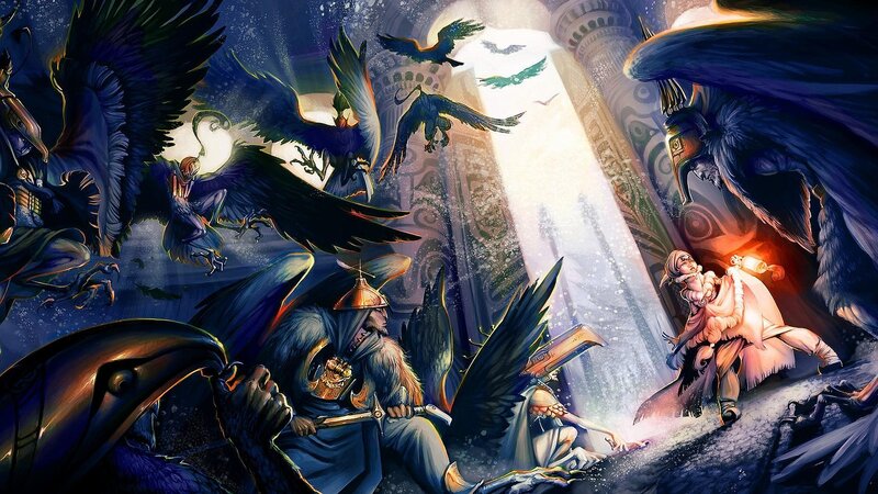 fantasy battle with bird-like creatures