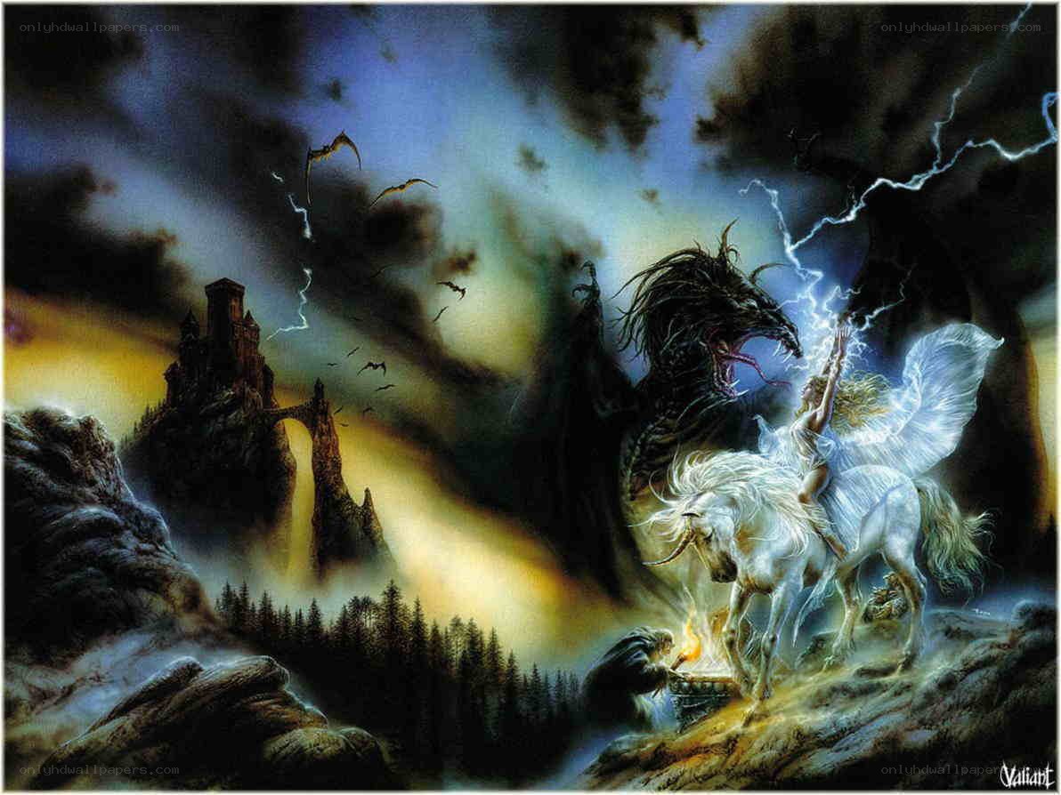 Fantasy battle with dragon
