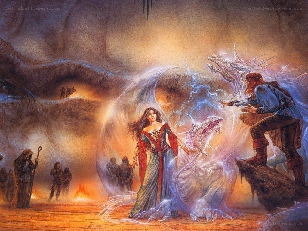 Fantasy battle with dragons