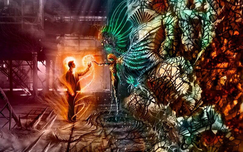 fantasy battle with energy beings