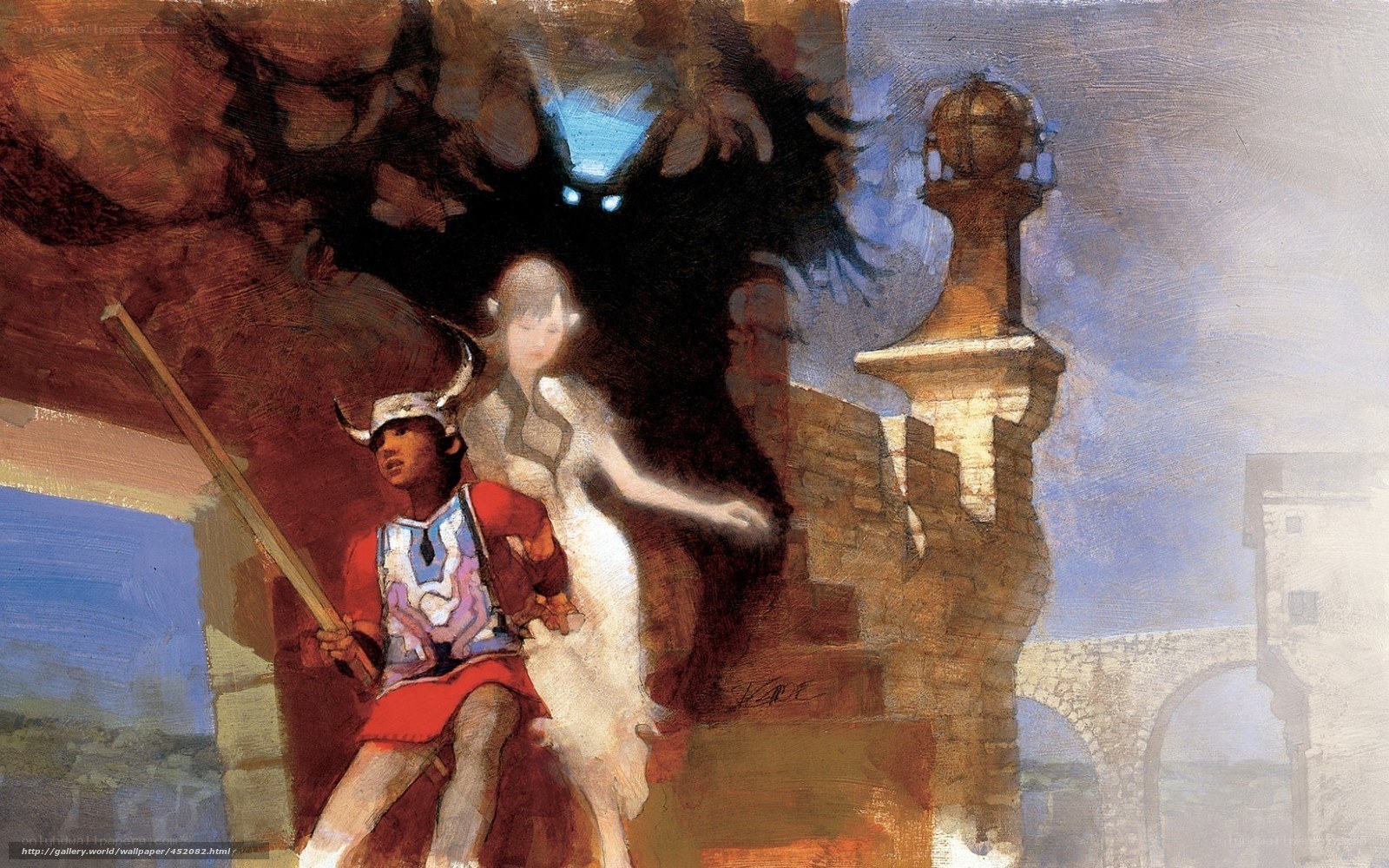 Fantasy battle with ghostly figure