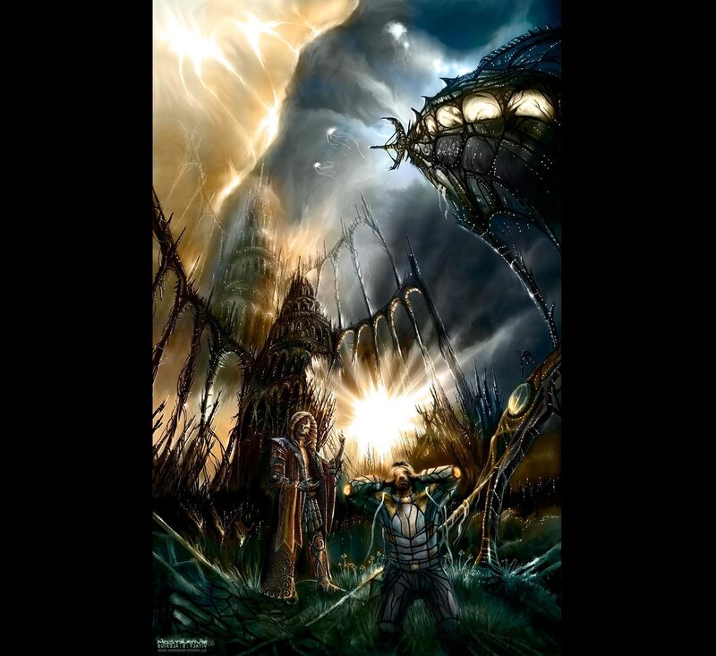 Fantasy battle with giant creature