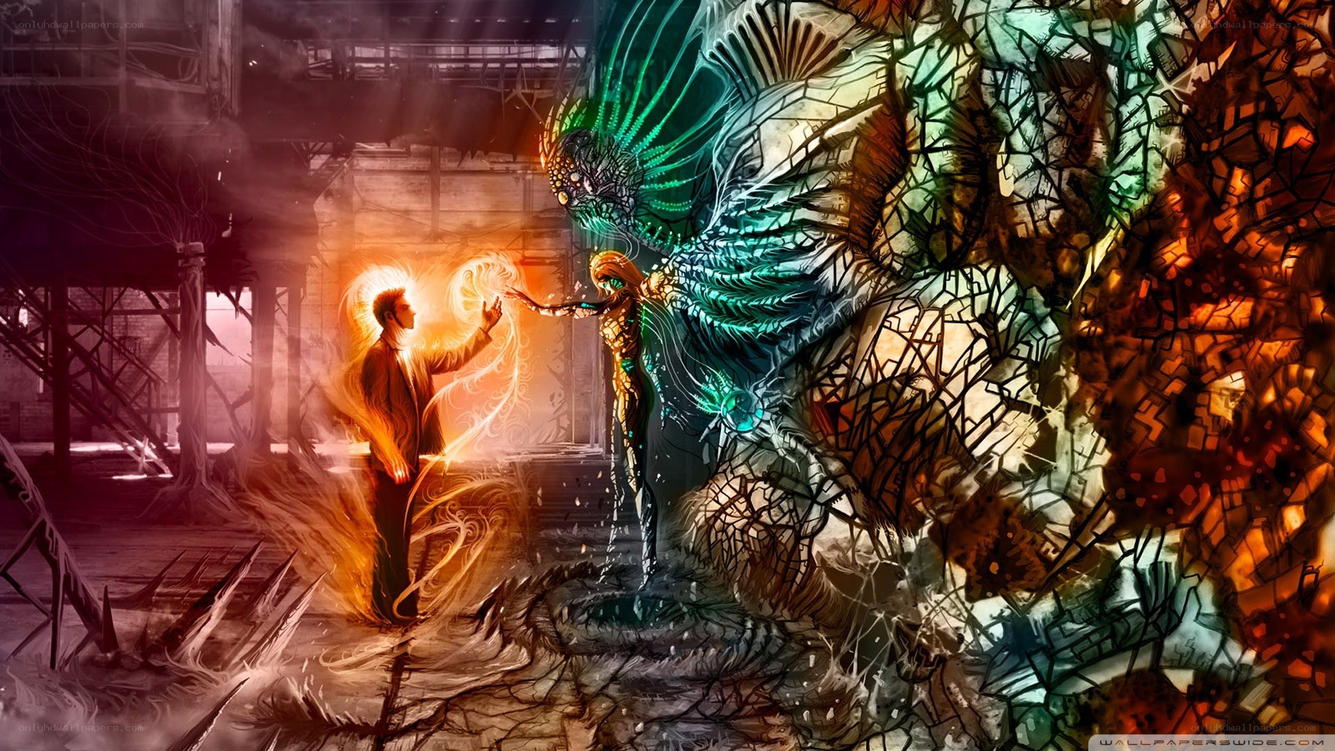 fantasy battle with glowing figures