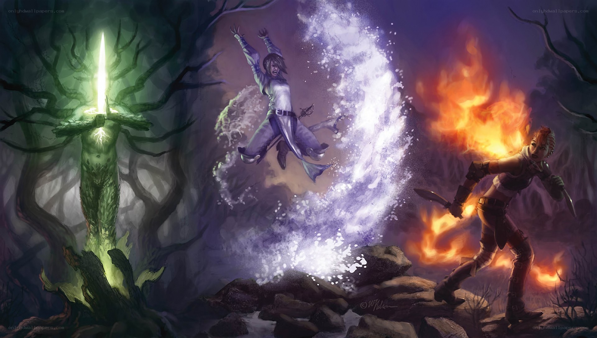 Fantasy battle with magic and fire