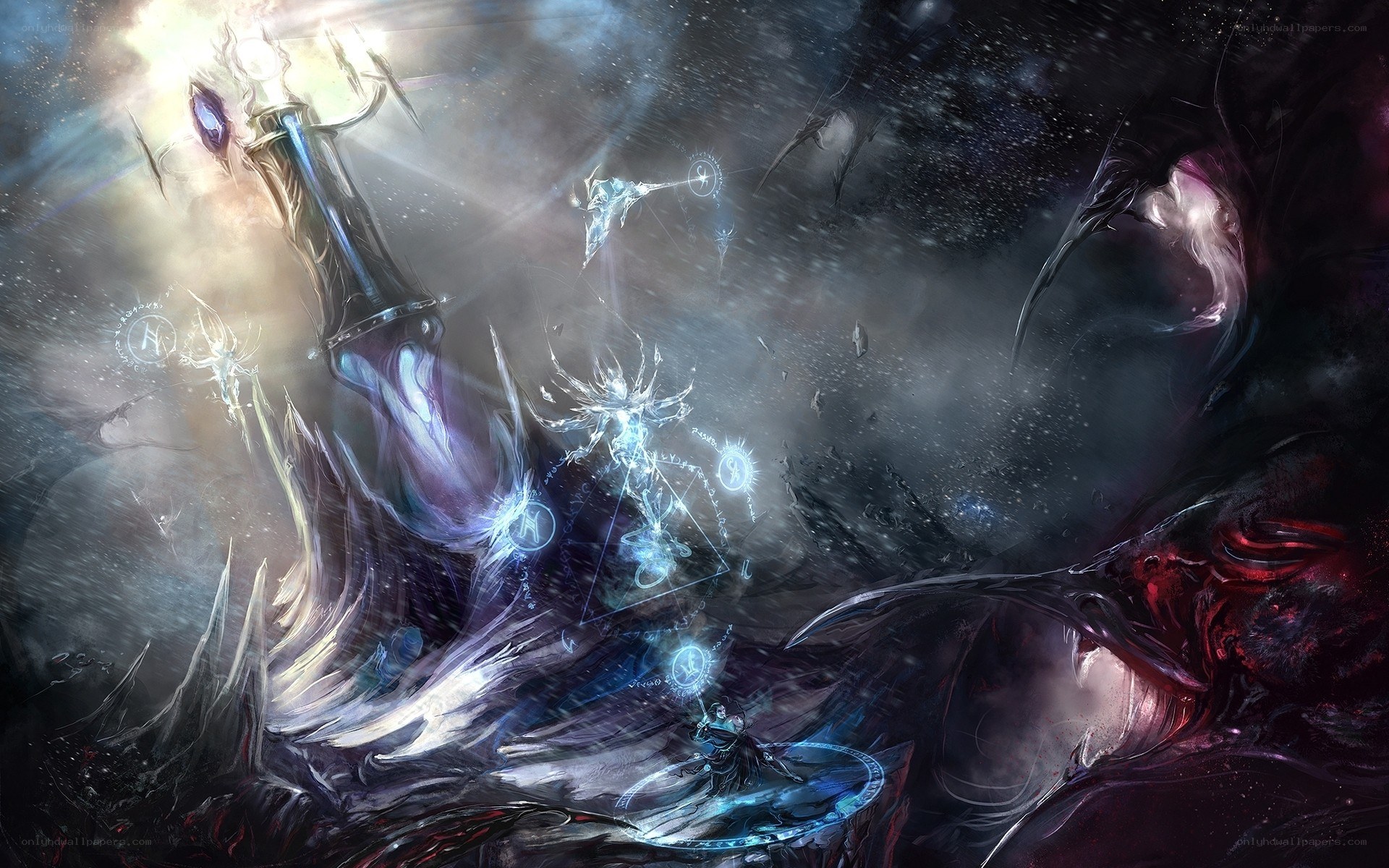 Fantasy battle with magic and monsters