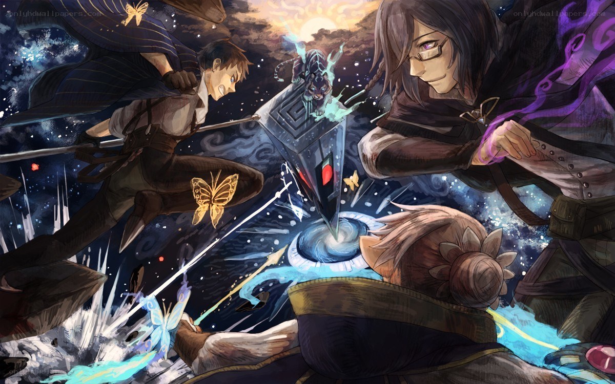 Fantasy battle with magic and swords