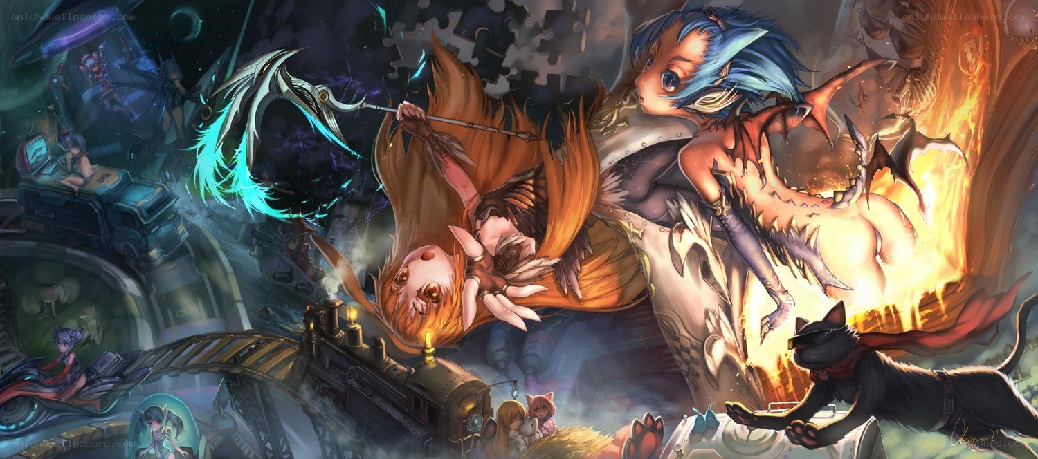 Fantasy battle with multiple characters