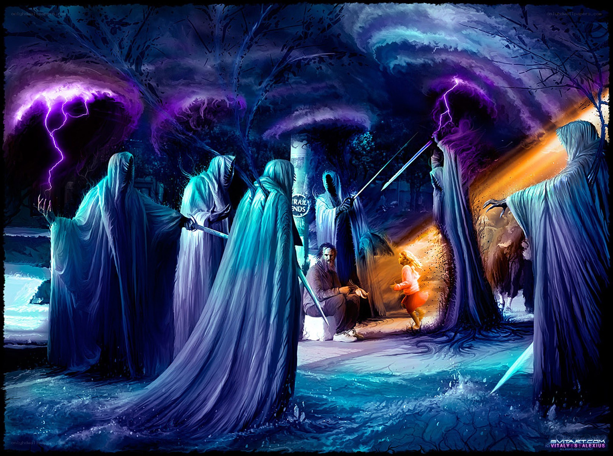 Fantasy battle with spectral figures