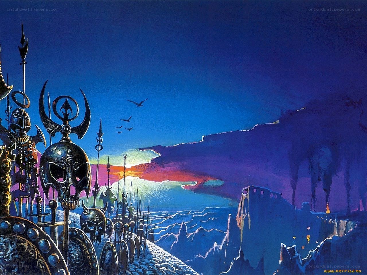 Fantasy battlefield at sunset