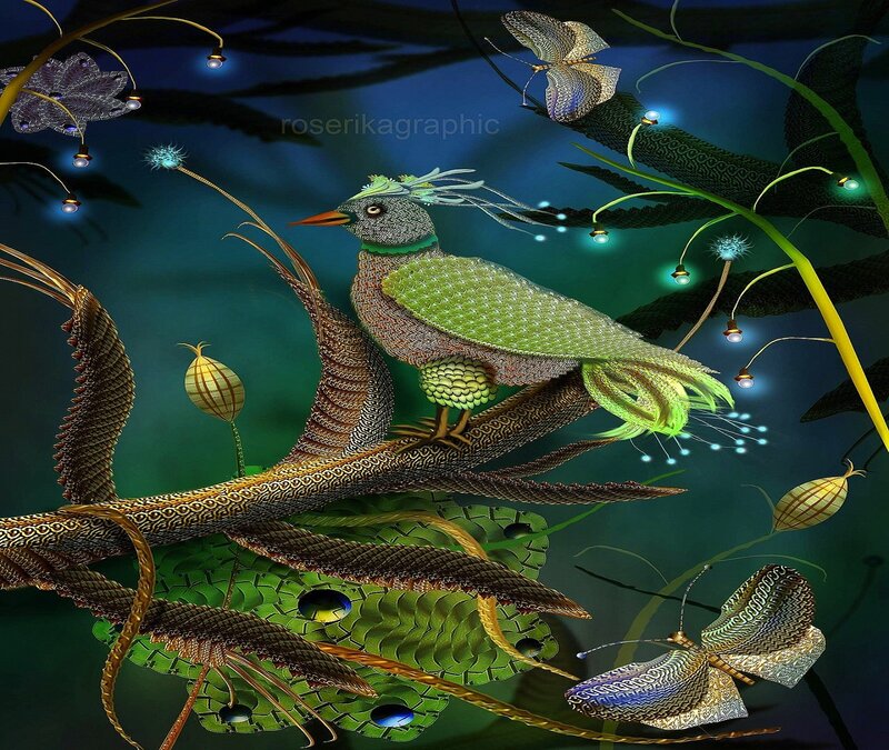 Fantasy Bird on Branch