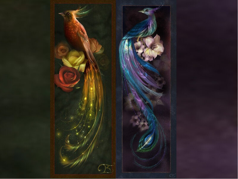 Fantasy birds with flowers