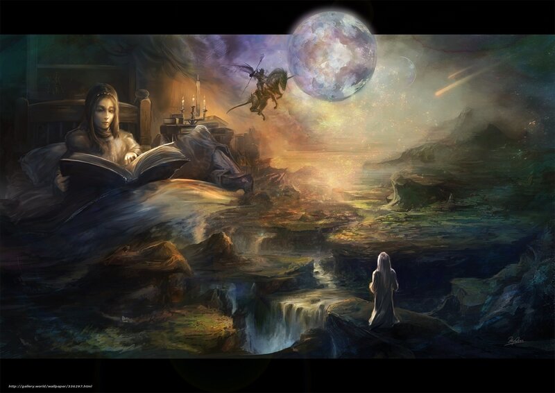Fantasy book reading scene