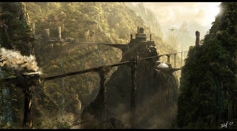 Fantasy bridge in a lush canyon