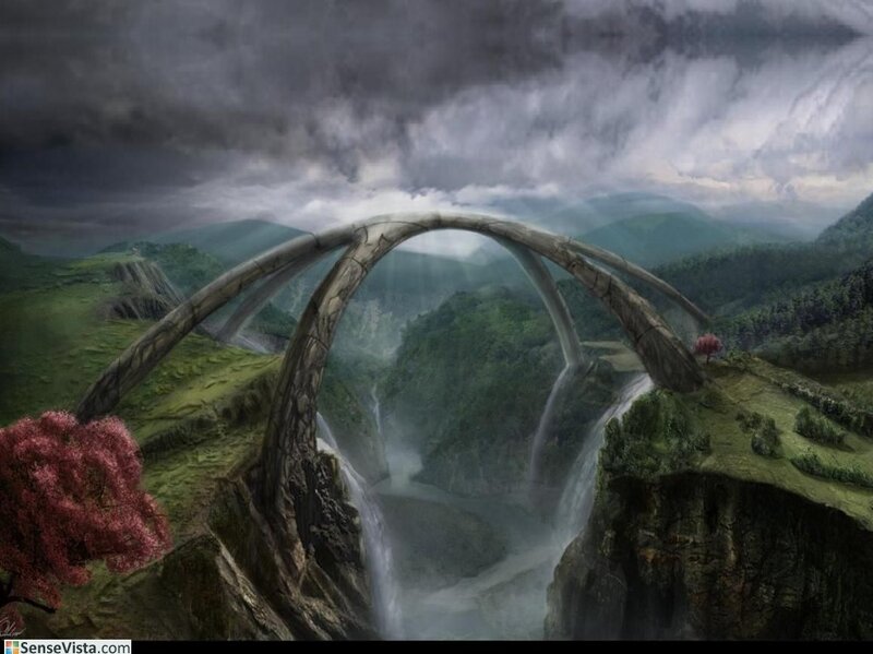 Fantasy bridge over canyon