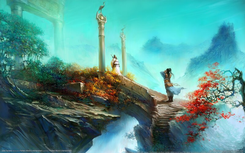Fantasy bridge with ancient pillars