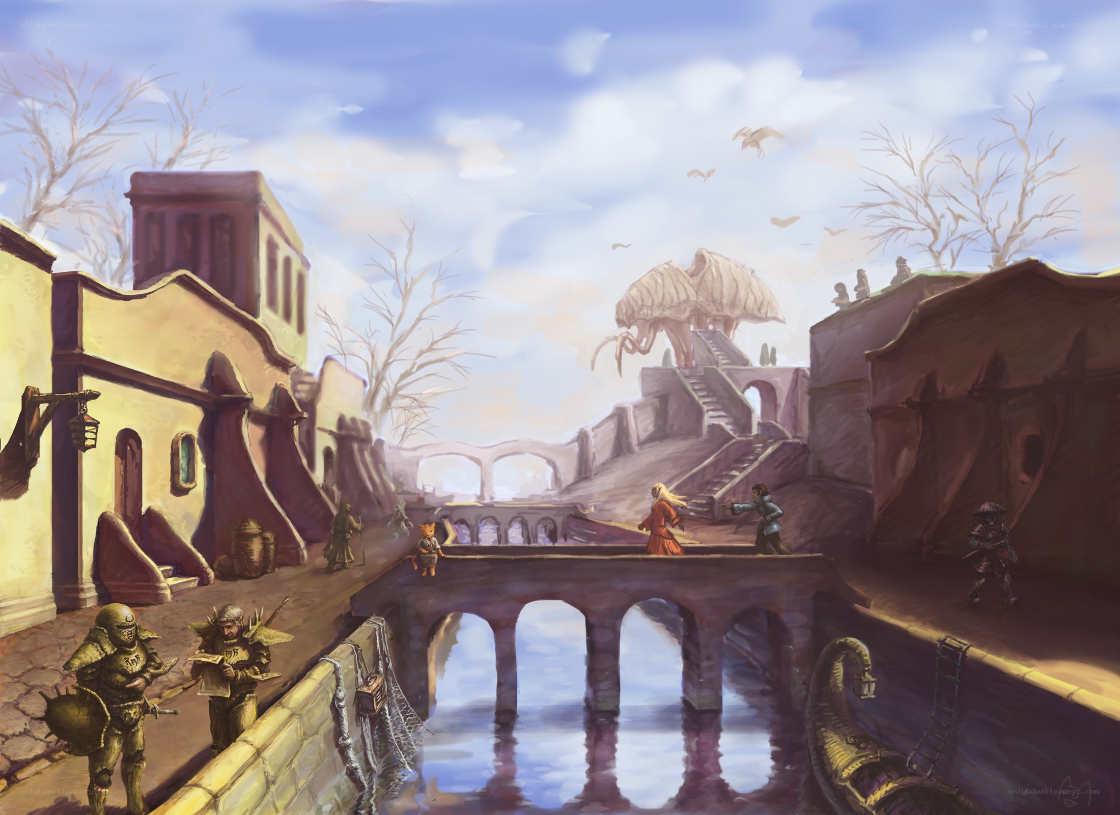 Fantasy canal town scene