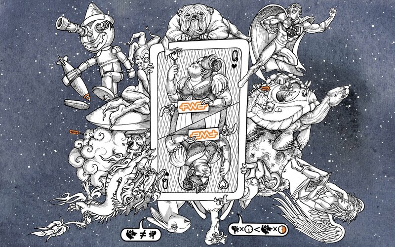 Fantasy card art with characters