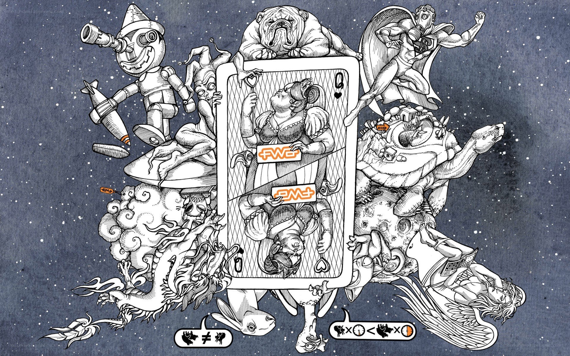 Fantasy card art with characters