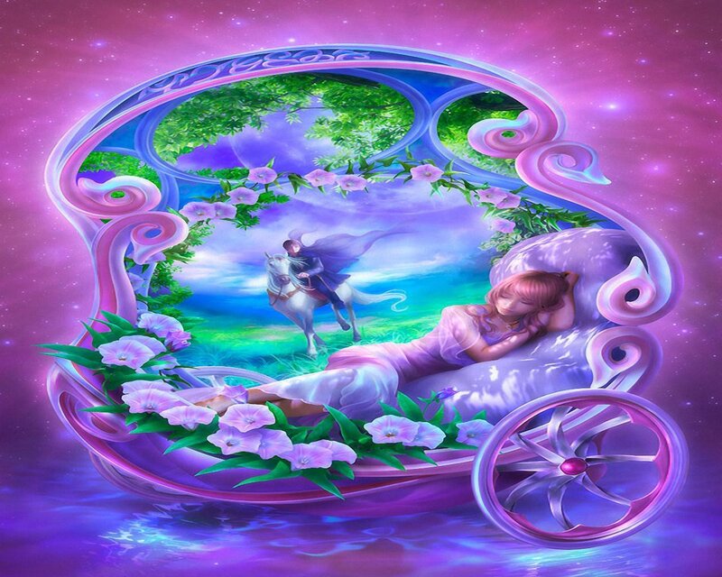 Fantasy carriage with sleeping woman
