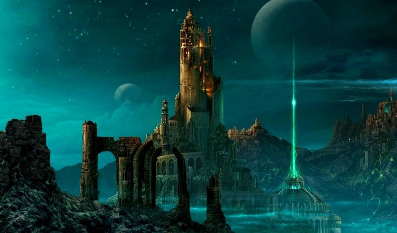 Fantasy Castle at Night — Teal