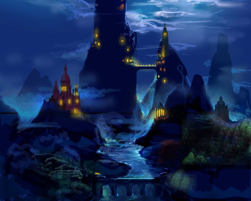 Fantasy castle at night