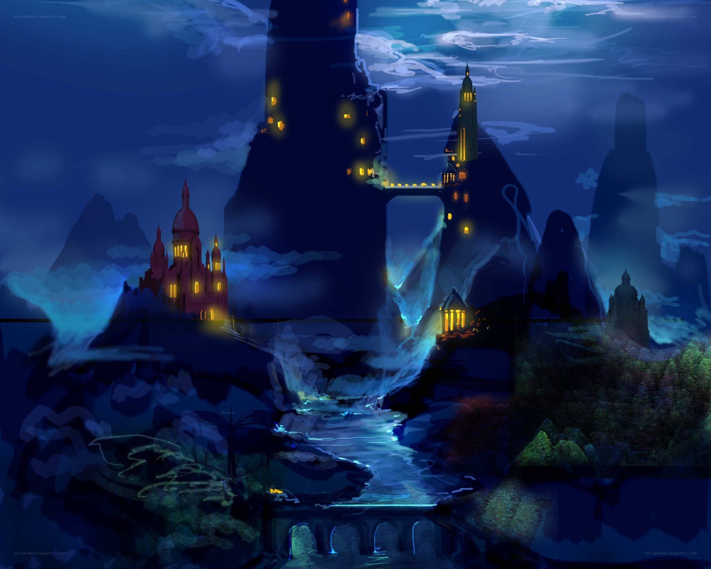 Fantasy castle at night