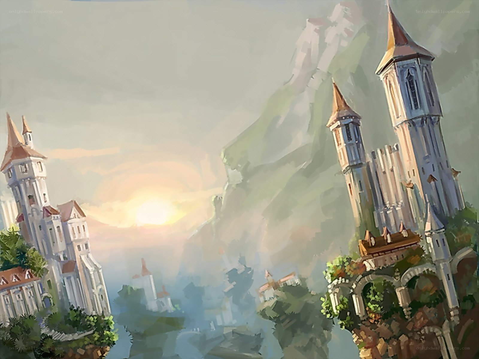 Fantasy castle at sunrise