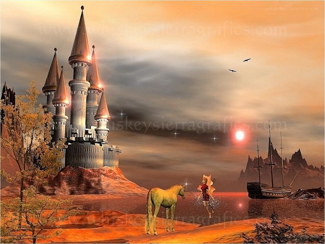 Fantasy castle at sunset