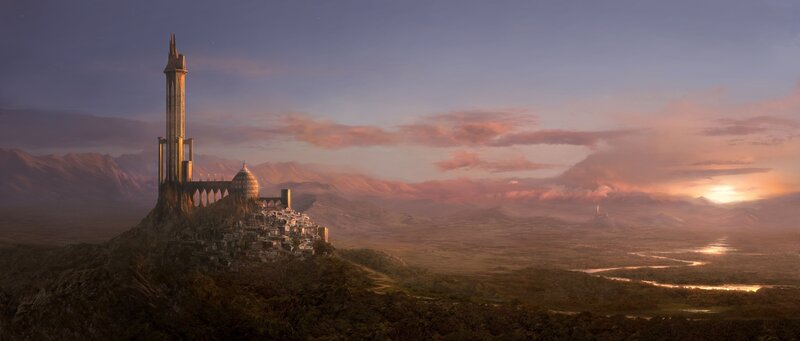 fantasy castle at sunset