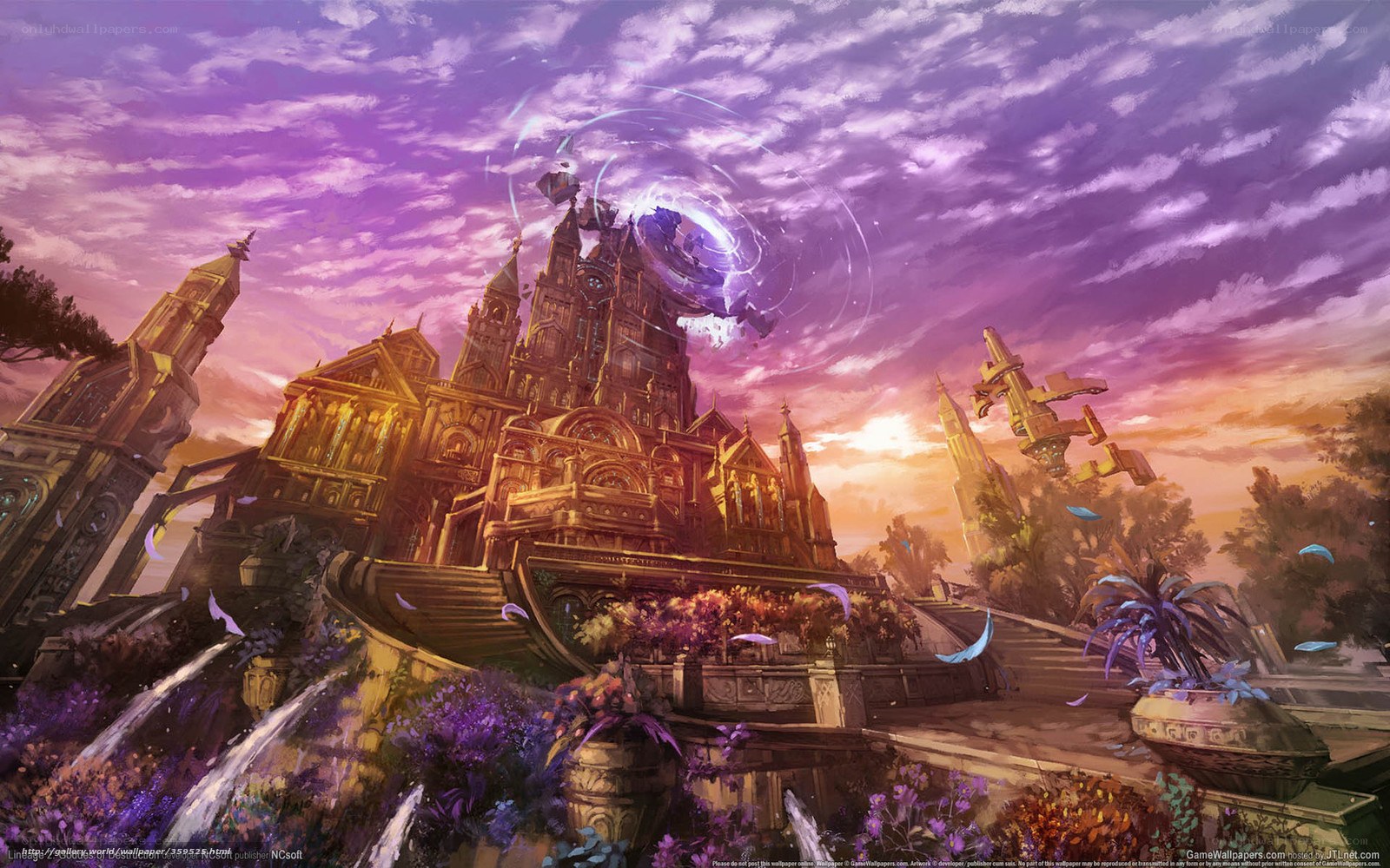 Fantasy castle at sunset