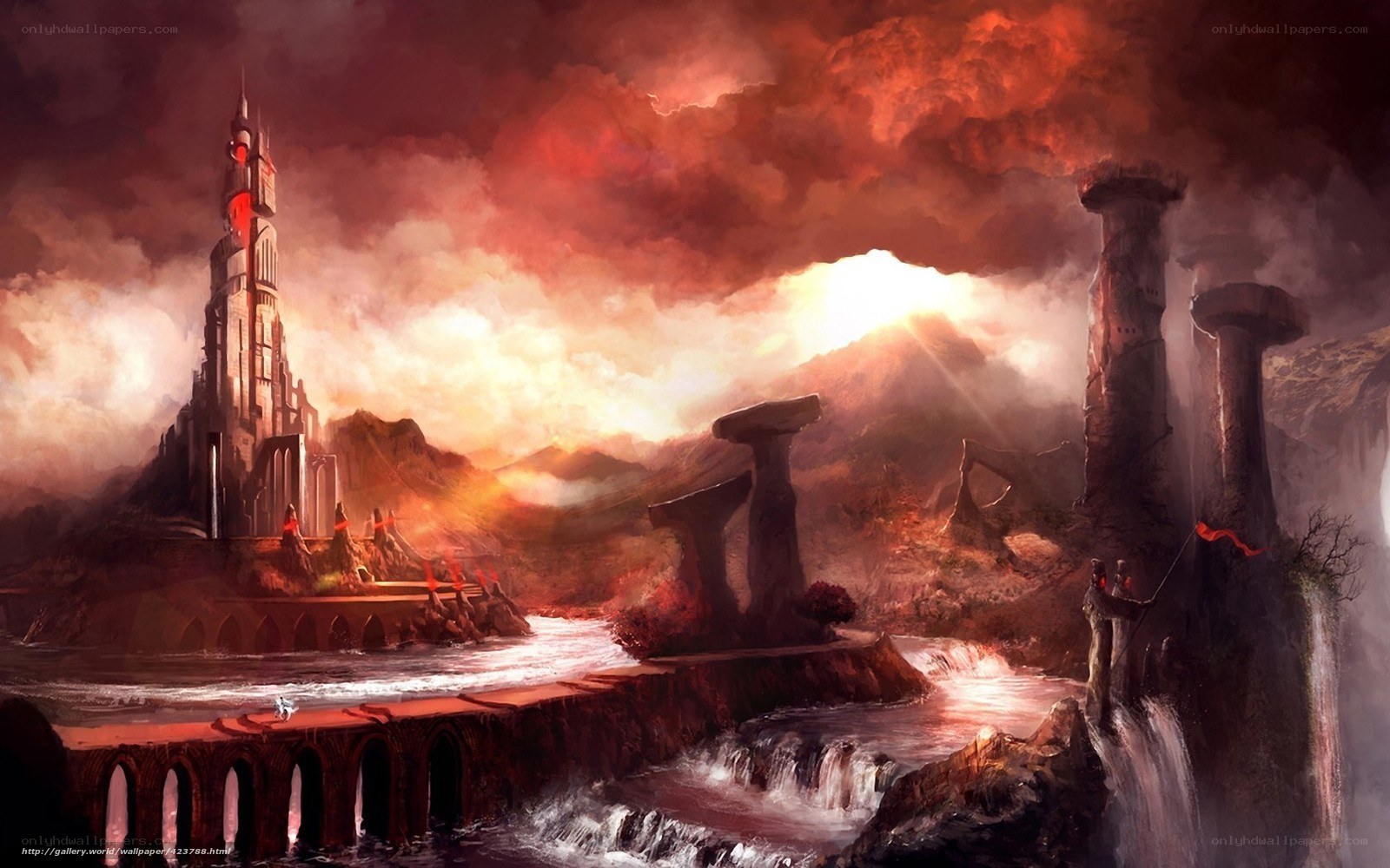 Fantasy castle at sunset