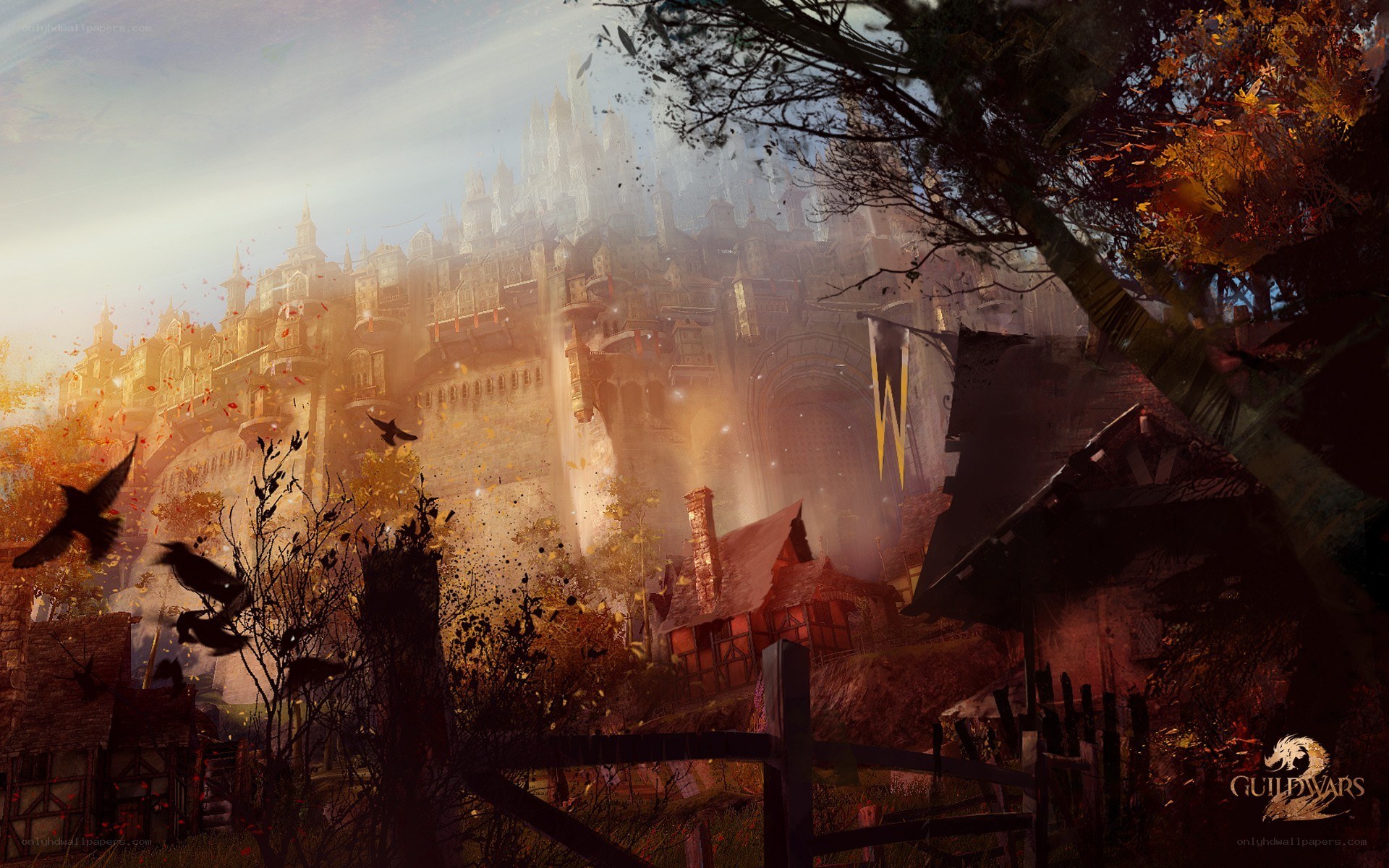 Fantasy castle at sunset