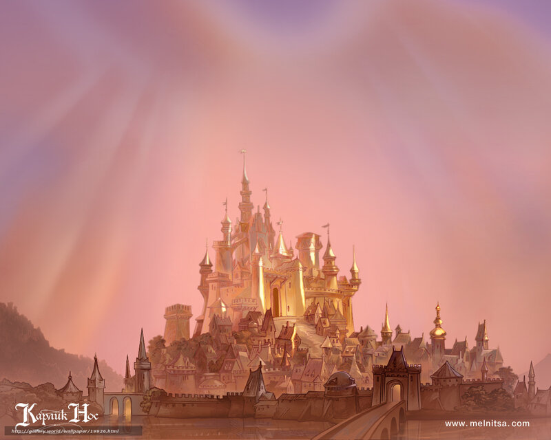 Fantasy castle at sunset