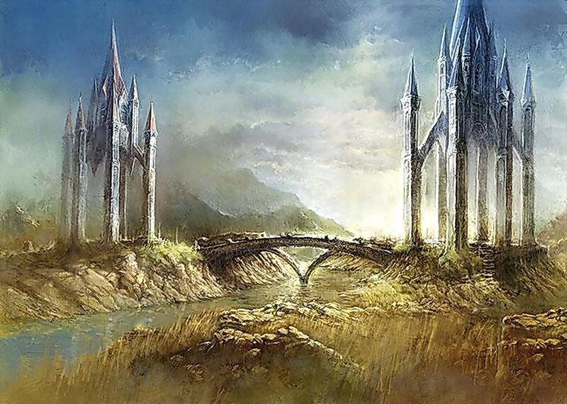 Fantasy castle bridge landscape