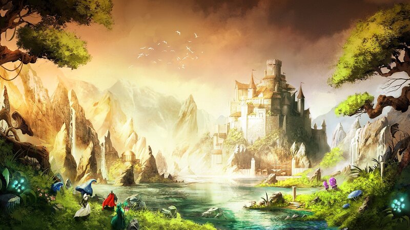 Fantasy castle by the river