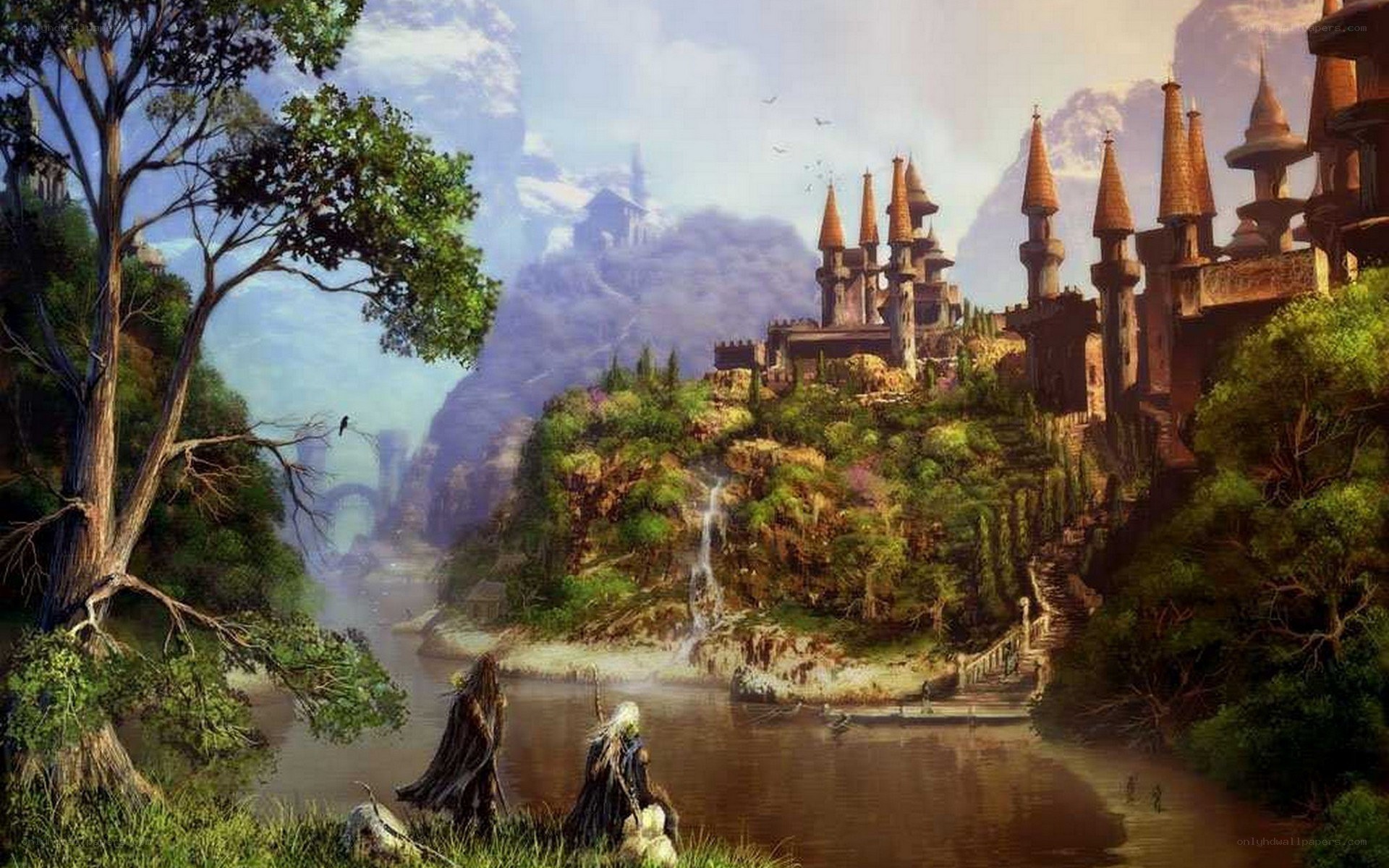 Fantasy castle by the river
