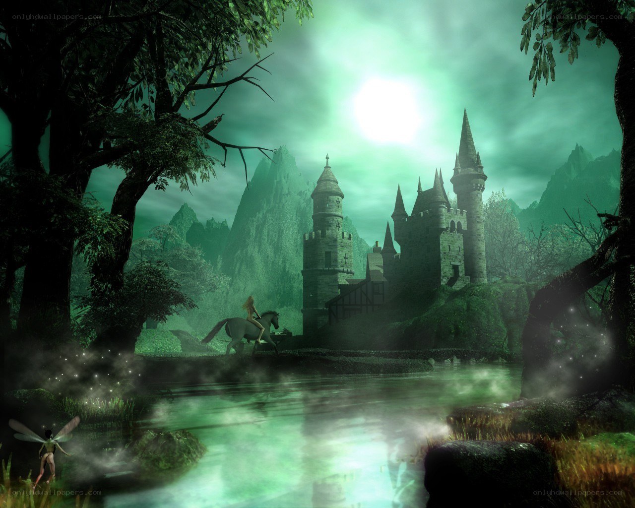Fantasy castle by the river