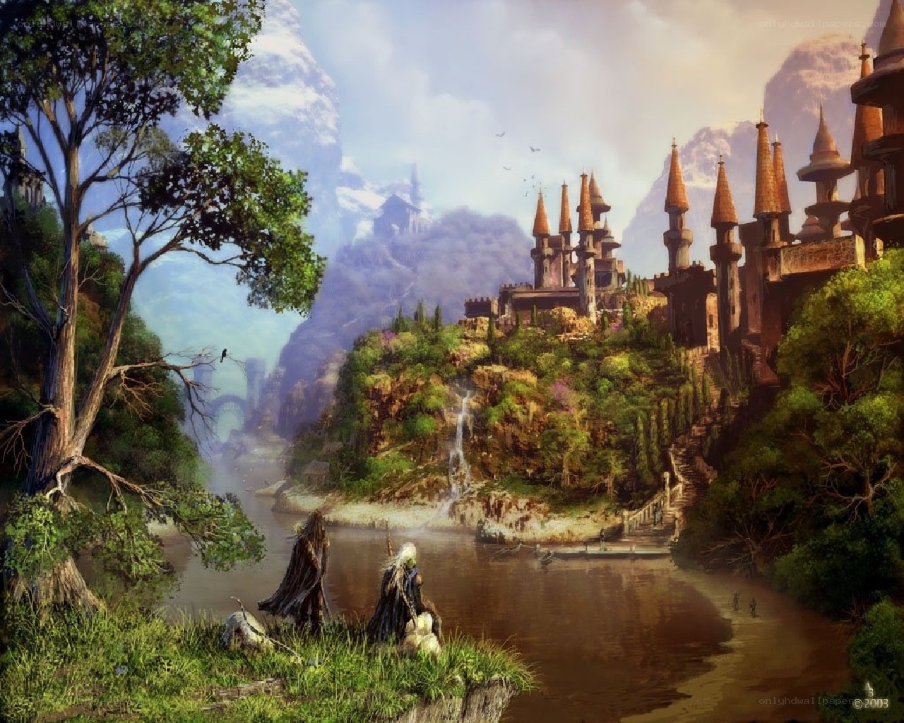 Fantasy castle by the river