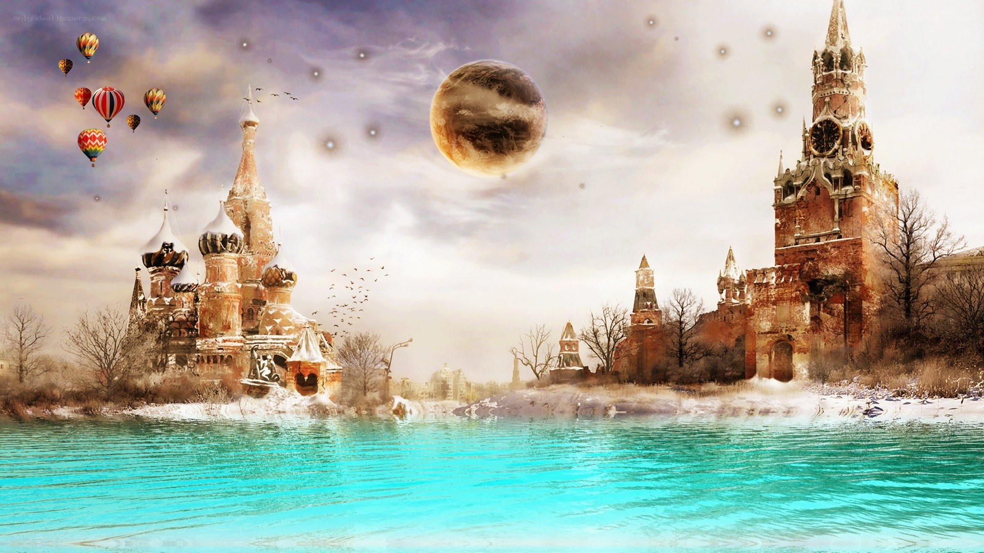 Fantasy castle by the water