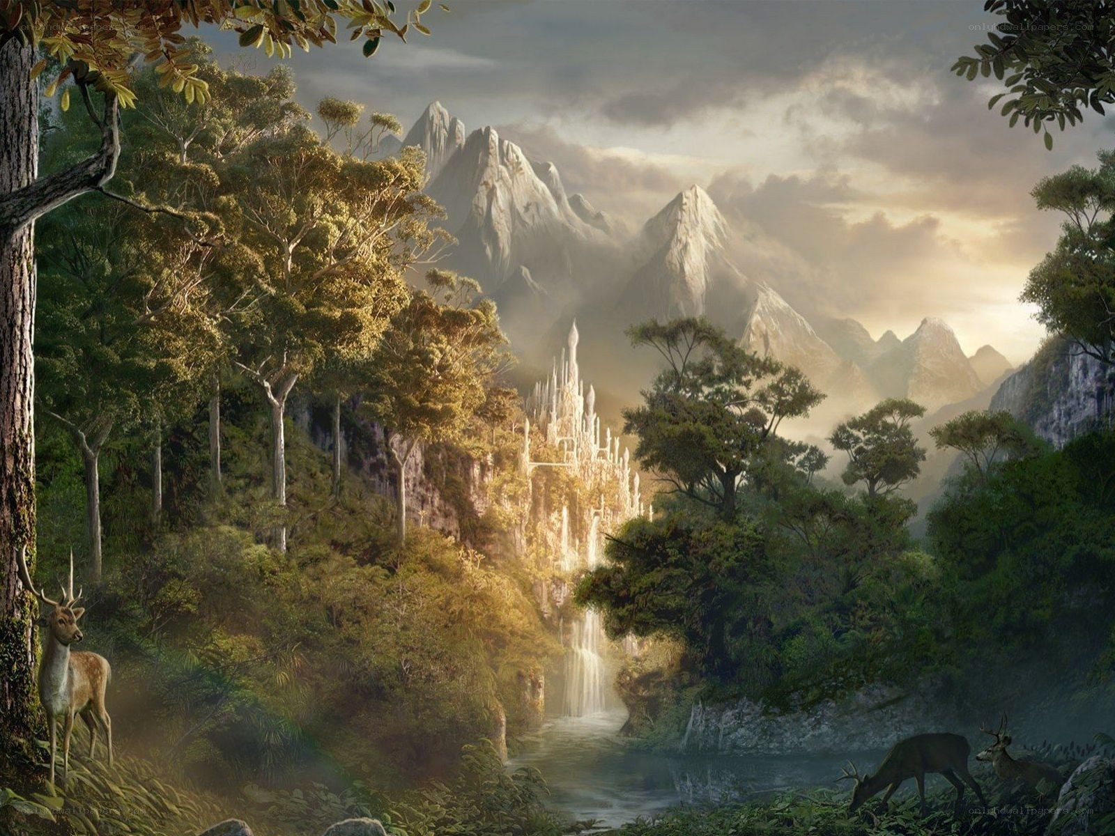 Fantasy castle in a forest valley