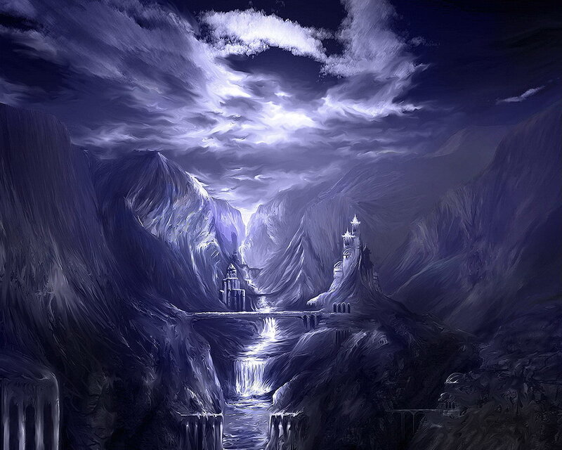 Fantasy castle in a mountain valley