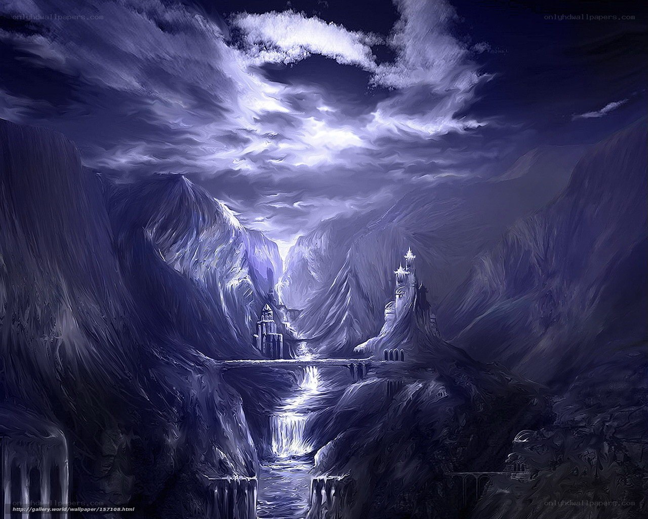 Fantasy castle in a mountain valley