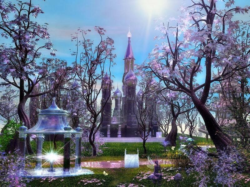 Fantasy castle in a purple garden