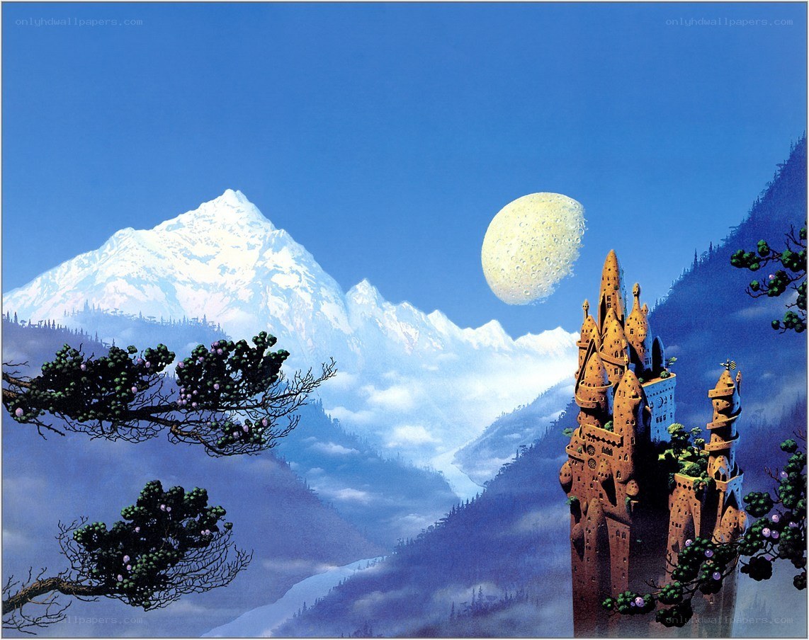 Fantasy castle in mountain valley