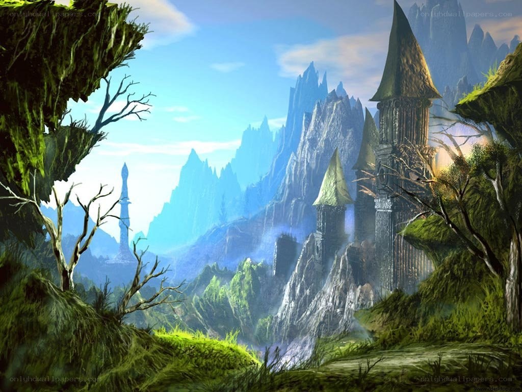 Fantasy castle in mountain valley